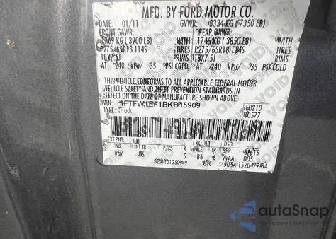 2011 Ford F-150 Xlt from USA, damaged, VIN 1FTFW1EF1BKD15909